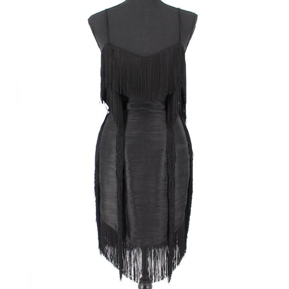 BALMAIN Patchwork Fringe Flapper Sleeveless Black 36 Dress NEW Sweetheart Mini